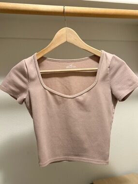 Hollister Ribbed Scoop-Neck Crop Top - Mauve Pink